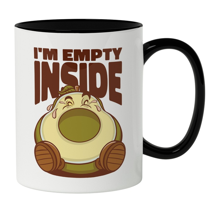 Cana Cu Fruct Avocado fara Sambure Plangand, Text In Engleza I'm Empty Inside, Haios, Iubitorii De Glume, 330 ml, Maner Negru