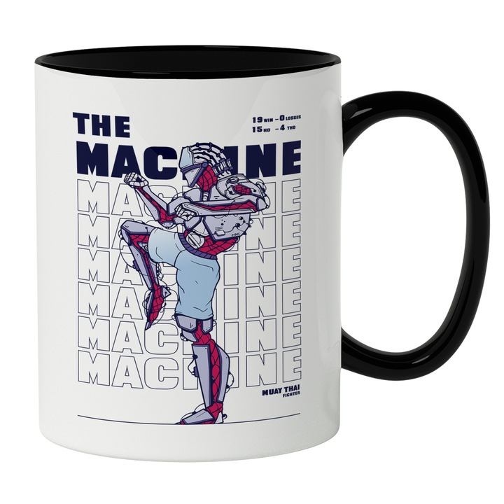 Cana Cu Om Robot In Pozitie De Karate, Text In Engleza The Machine, Inteligenta Artificaia, Iubitorii De Robotica, 330 ml, Maner Negru