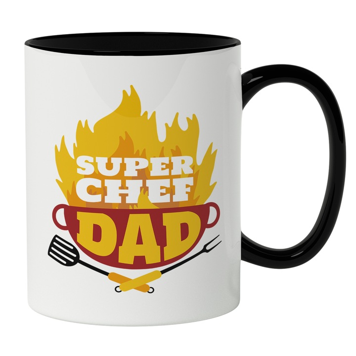 Cana Cu Gratar In Flacari, Mesaj In Engleza Super Chef Dad, Instrumente gratar, barbeque, 330 ml, Maner Negru