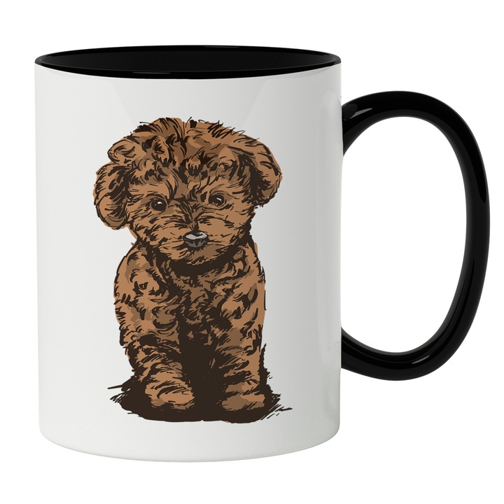 Cana Cu Caine Maro Mic Rasa Poodle, Animale De Companie Blanoase, Iubitorii De Caini Si Pisici, 330 ml, Maner Negru