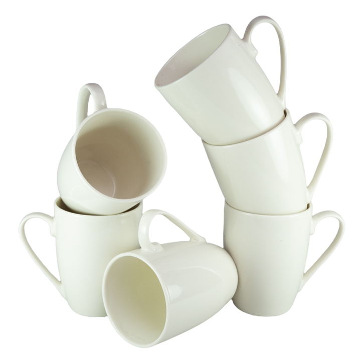 Set 6 cani, Cesiro, 285 ml, Portelan, Alb lucios