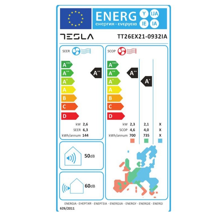 Aparat de aer conditionat Inverter Tesla TT26EX21-0932IA, Clasa A++/A+, 9000 BTU, Turbo, Auto-Curatare, Auto-Diagnostica, Alb