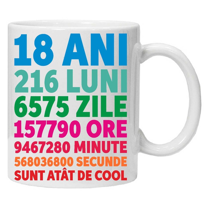 Cana personalizata "18ani 216luni .... " 18, CRD PRINT, 330ml, alba