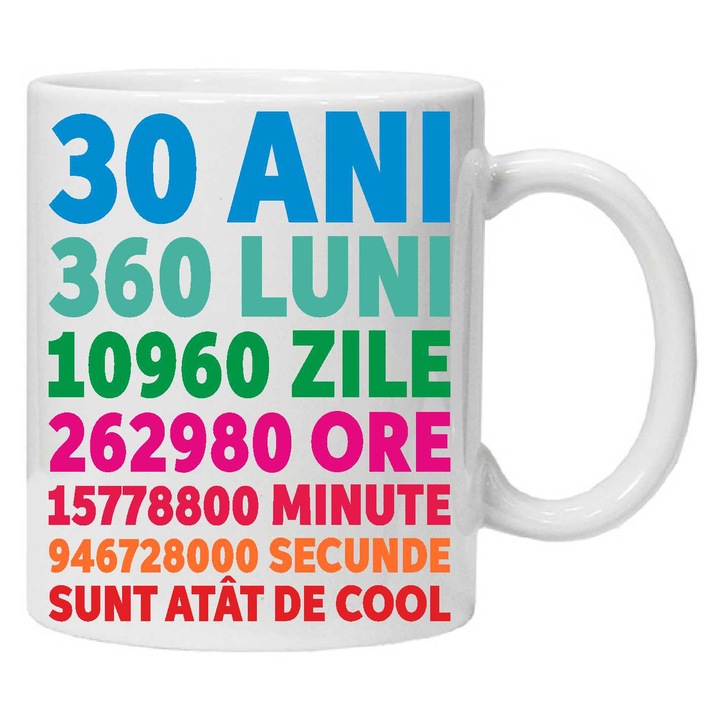 Cana personalizata "30ani 360luni .... " 30, CRD PRINT, 330ml, alba