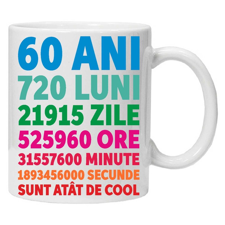 Cana personalizata "60ani 720luni .... " 60, CRD PRINT, 330ml, alba