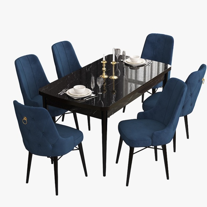 Set Masa Extensibila neagra cu 6 scaune, Modella Nex albastru L 170, l 80, h 77 cm