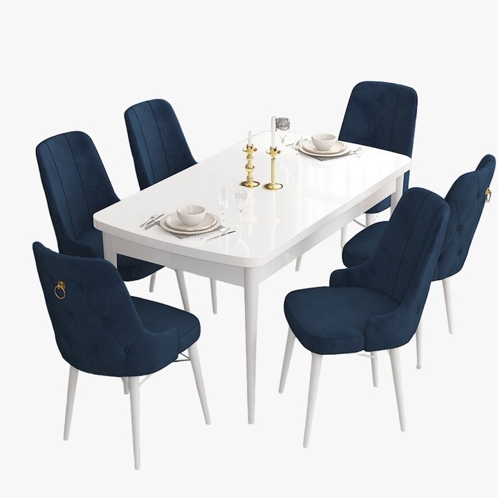 Set Masa Extensibila alba cu 6 scaune, Modella Nex albastru L 170, l 80, h 77 cm