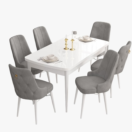 Set Masa Extensibila alba cu 6 scaune, Modella Nex gri L 170, l 80, h 77 cm