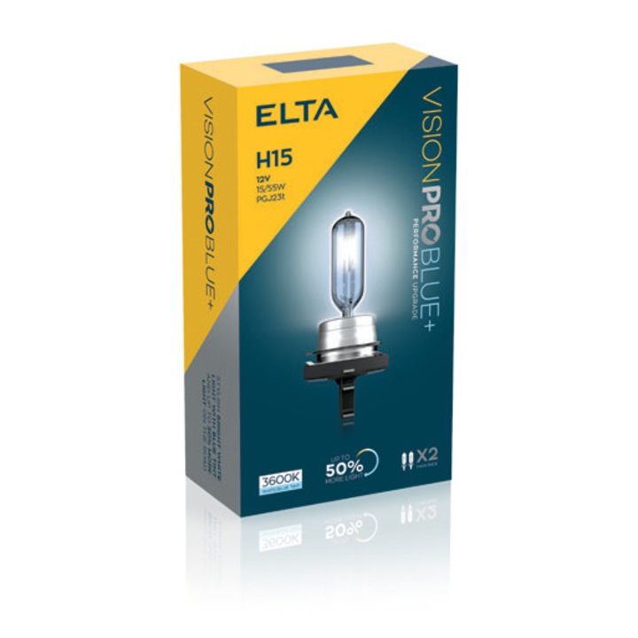 Set 2 becuri auto, Elta, H15, 12 V, 55/15 W, Vision PRO