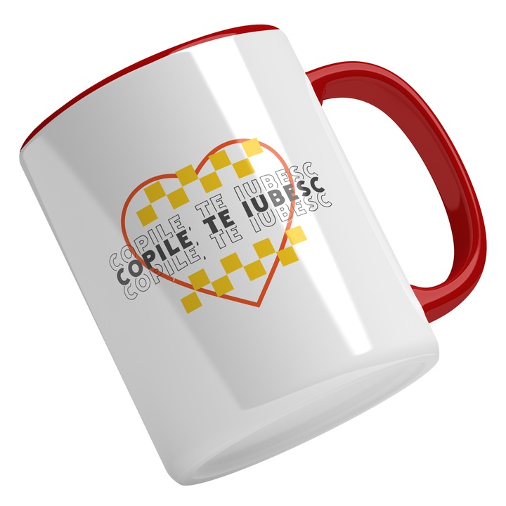 Cana Cu Text Copile, Te Iubesc, Iubirea De Familie, Ziua Copilului, Multicolor 330 ml, Maner Rosu