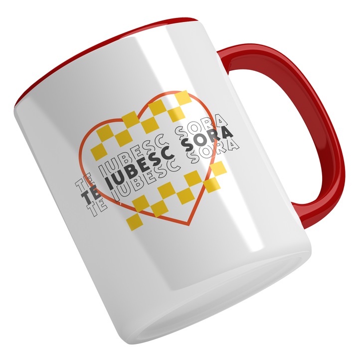 Cana Cu Text Te Iubesc Sora, Iubirea De Familie, Cea Mai Buna Sora, Multicolor 330 ml, Maner Rosu