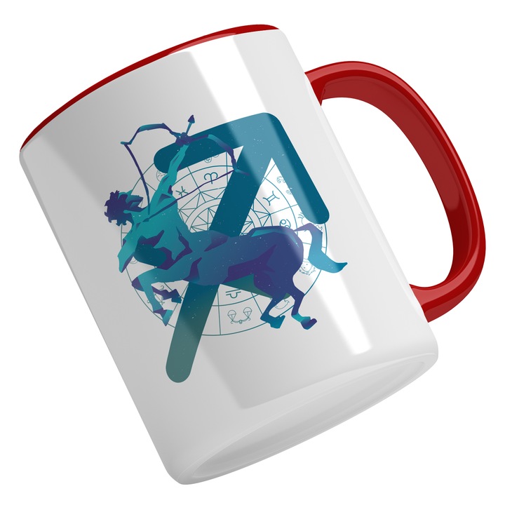 Cana Cu Semn Zodie Sagetator, Centaur, Sagittarius, Arc, Mituri, Zodiac, Albastru 330 ml, Maner Rosu
