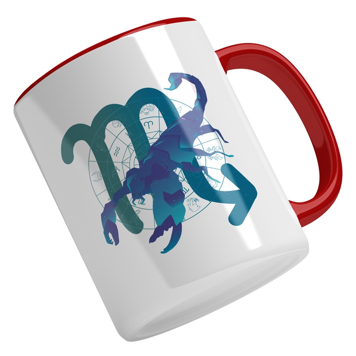 Cana Cu Semn Zodie Scorpion, Animal De Mare, Simbol Scorpio Vintige, Mituri, Zodiac, Albastru 330 ml, Maner Rosu