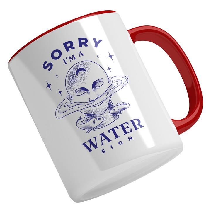 Cana Cu Semn Zodie De Apa, Om Cu Capul In apa, Simbol, Mituri, Zodiac, Albastru 330 ml, Maner Rosu