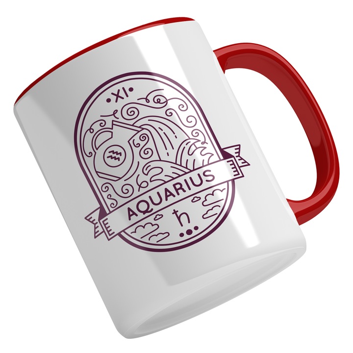 Cana Cu Semn Zodie Varsator, Vas Curgator De apa, Simbol Aquarius Vintige, Mituri, Zodiac, Mov 330 ml, Maner Rosu