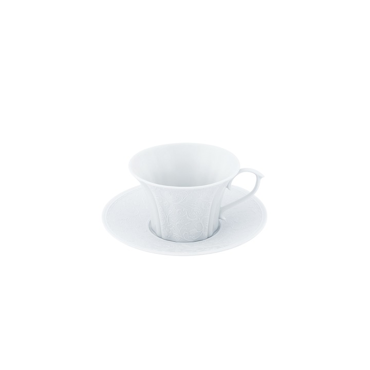 Ceasca si farfurie ceai, Swan Satin White, portelan de Limoges, 250ml