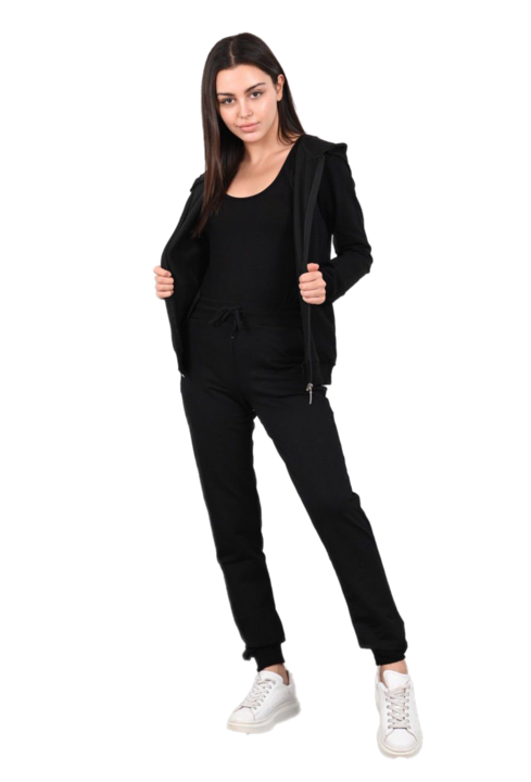Trening fete Adrom din bumbac 3002-22, cu Gluga, Negru, S
