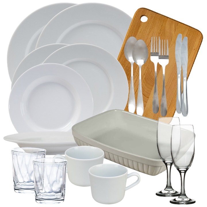 Set complet de masa, Snow, 20 piese, Portelan, Alb Pur