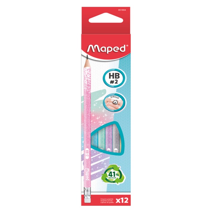 Комплект графитни моливи Maped Black'Peps Glitter Deco HB, 12 броя