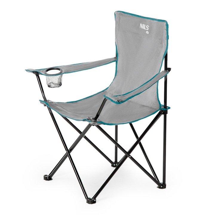 Scaun de camping NILS CAMP NC3044 pliabil cu suport pahar 110 kg otel 15 mm 600D Oxford reglabil portabil camping drumetii pescuit