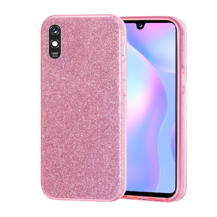 Силиконов калъф с мек блясък, съвместим с Xiaomi Redmi 9A / 9AT, изработен от гъвкав и ултра тънък силикон, с блясък, Розов