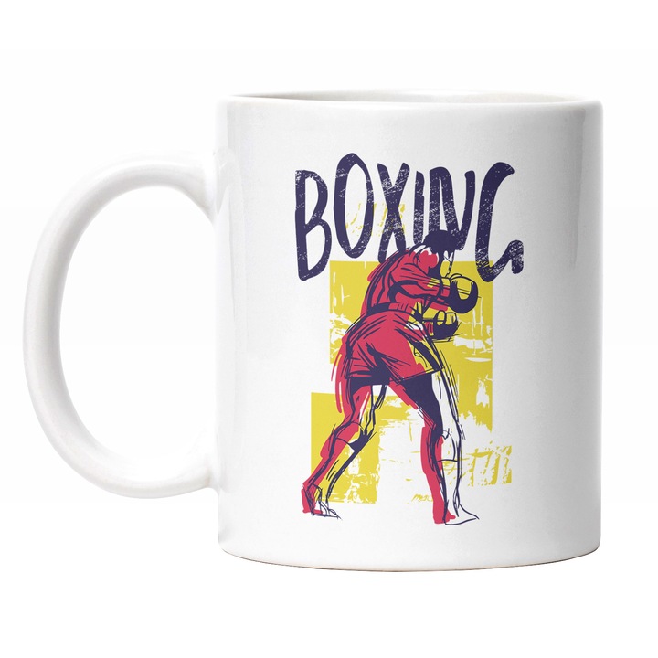 Cana Cu Arta Om Jucand Box, Text In Engleza Boxing, Iubitorii De Sport DE Contact, Multicolor 330 ml, Maner Alb