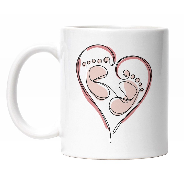 Cana Cu Forma Picioare Bebelus Intr-un Chenar Inima, Nou-Nascut, Iubitorii De Famlie, Viitor Parinti, Multicolor 330 ml, Maner Alb