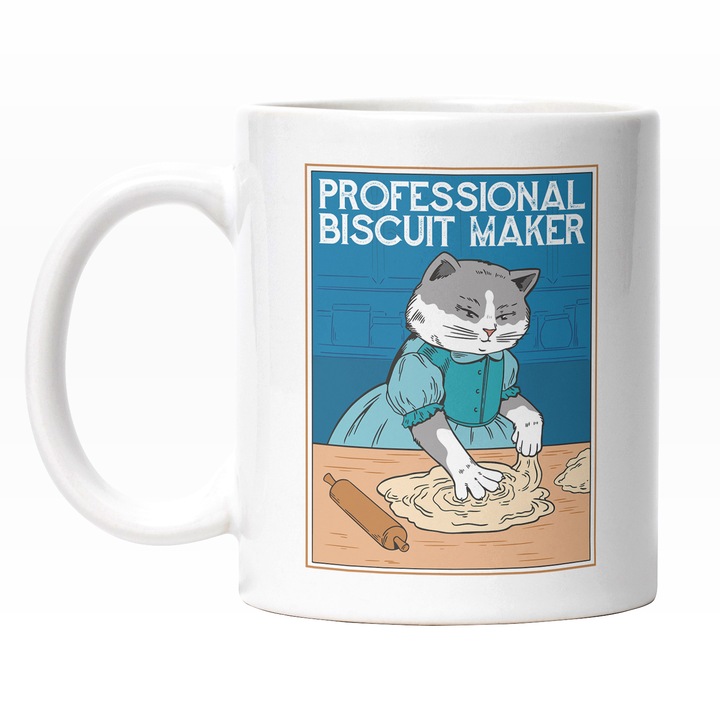 Cana Cu Pisica Framantand aluat Pentru Prajituri, Text In Engleza Professional Biscuit Maker, Iubitorii De Dulciuri, Multicolor 330 ml, Maner Alb