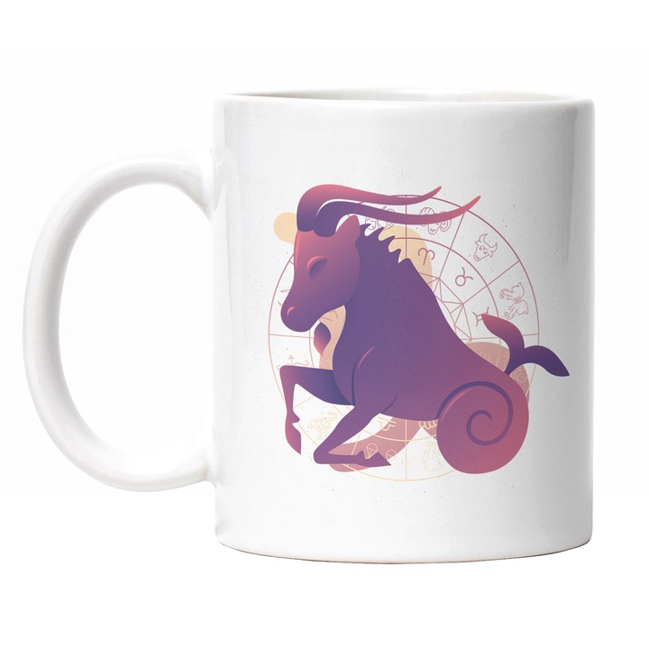 Cana Cu Semn Zodiac Capricorn, Simbol, Mituri, Capricorn, Animal Cu Coarne Mov 330 ml, Maner Alb
