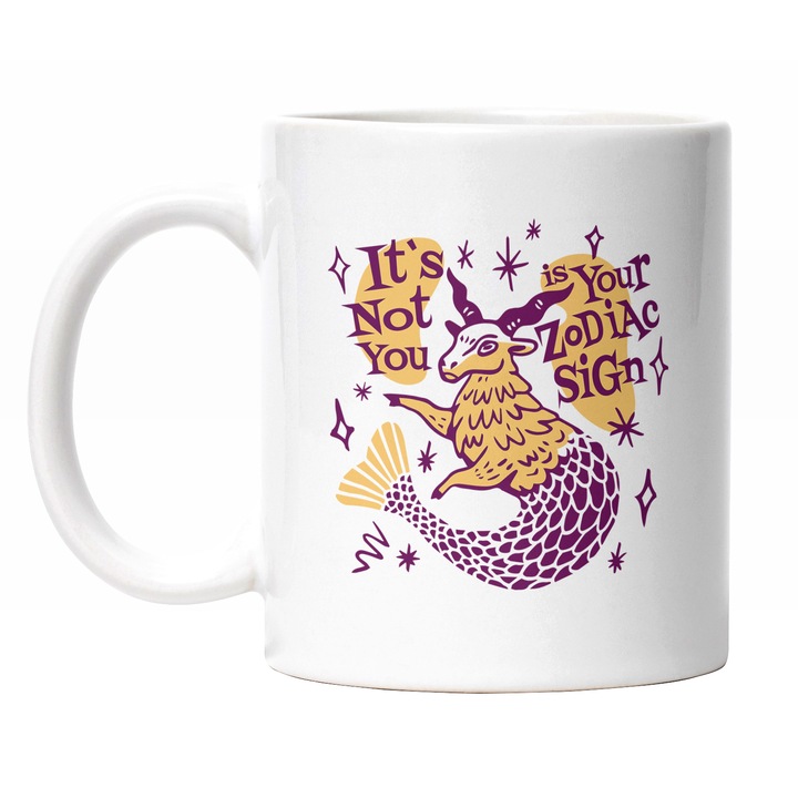 Cana Cu Semn Zodiac Capricorn, Simbol, Mituri, Capricorn, Animal Cu Coarne Si Coada Mov 330 ml, Maner Alb