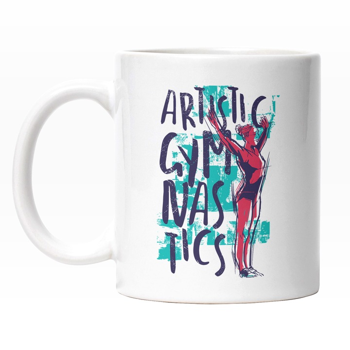 Cana Cu Fata Gimnata In Pozitie De Incepere Mesaj In engleza Artistic Gymnastic, Sport, Multicolor, 330 ml, Maner Alb