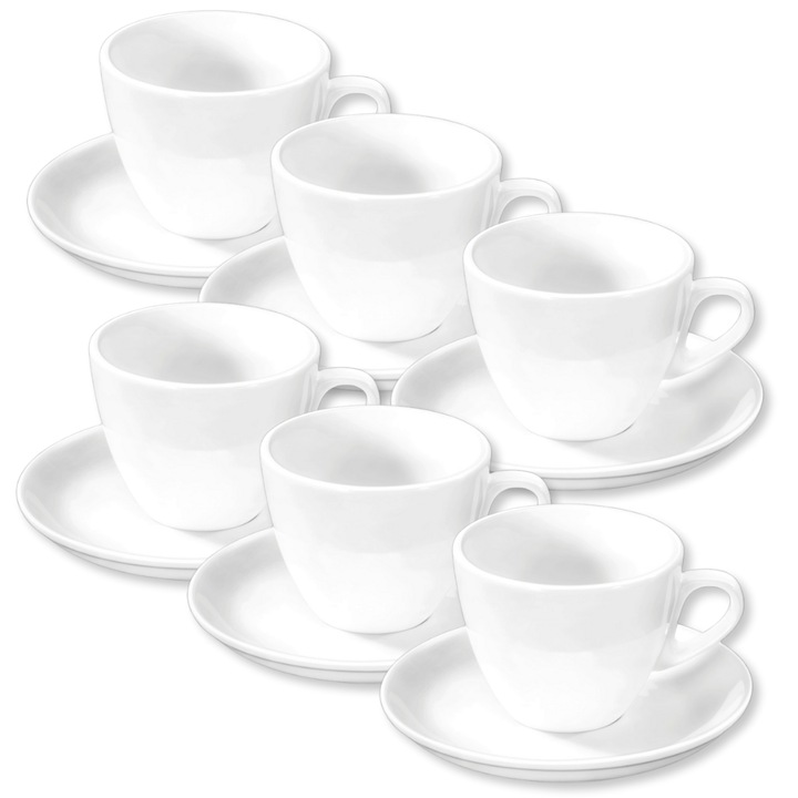 Set 6 Ceasca si farfurie de cafea, Wilmax, 110 ml, Portelan, Alb