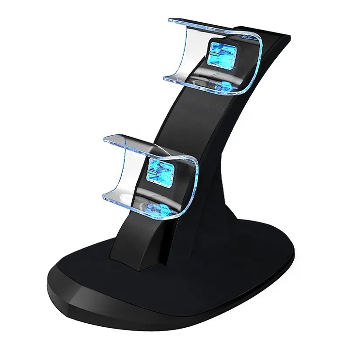 Statie dubla pentru incarcare console, compatibila cu console PS5, USB type C, cablu alimentare 80cm, Negru
