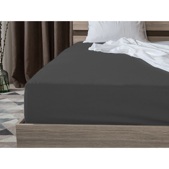 Cearsaf Jersey cu elastic 90x200 cm gri inchis