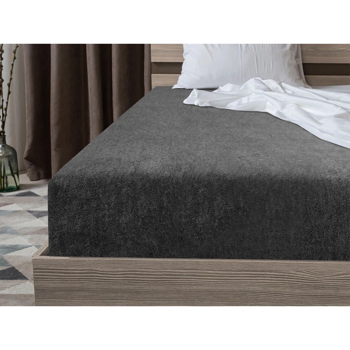 Cearsaf Frotir cu elastic 90x200 cm gri inchis