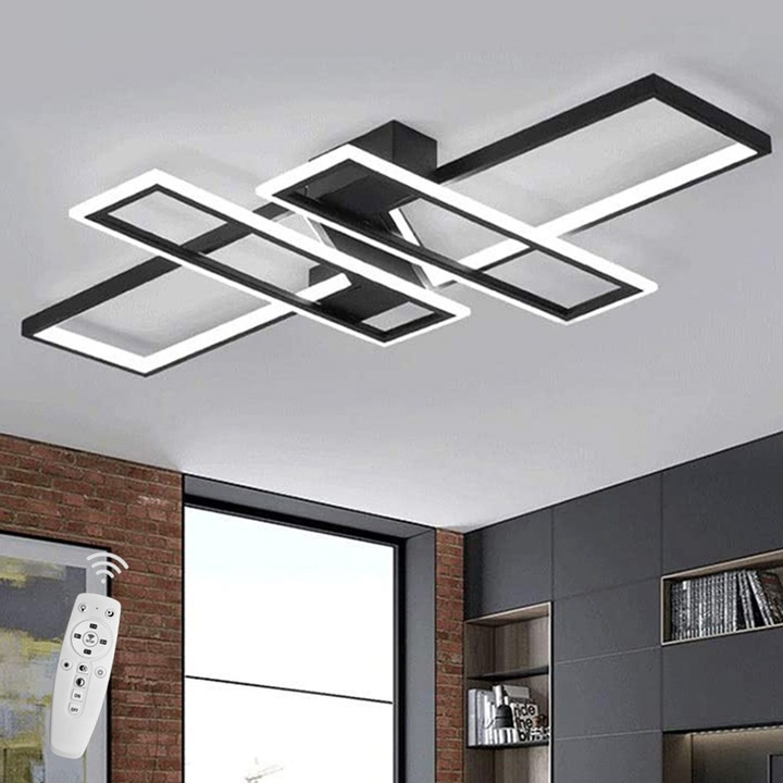 Plafoniera Cu LED, Comely, Aluminiu, Dreptunghiulara, 220v, 54w, Dimensiuni 90 * 60 * 6 cm, Tricolor, Negru