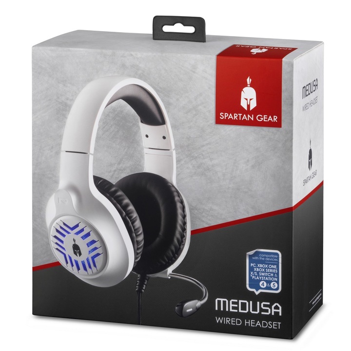 Кабелни слушалки Spartan Gear Medusa, бели/черни