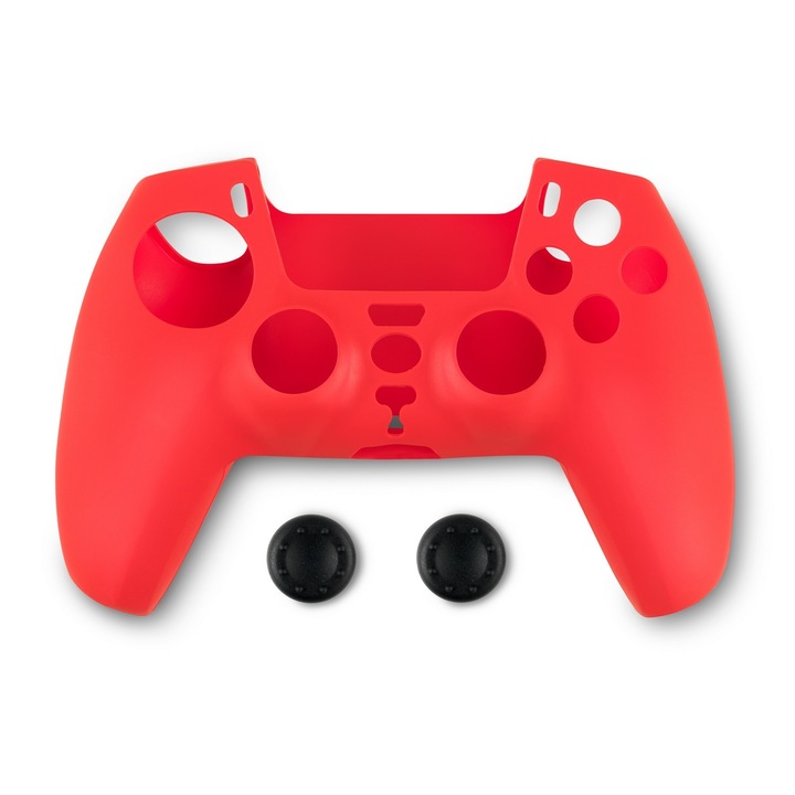 Spartan Gear szilikonos kontroller védő tok és hüvelykujj csúszásgátló, PS5, Piros