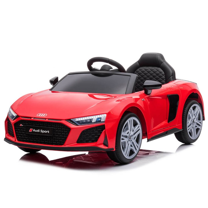 Masina electrica pentru copii Audi R8 Spyder, scaun din piele, roti din cauciuc, intrare USB / SD, baterie 12V, MOTOR 2 X 25W, rosu, licenta