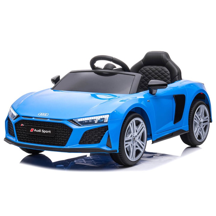 Masina electrica pentru copii Audi R8 Spyder, scaun din piele, roti din cauciuc, intrare USB / SD, baterie 12V, MOTOR 2 X 25W, albastru, licenta