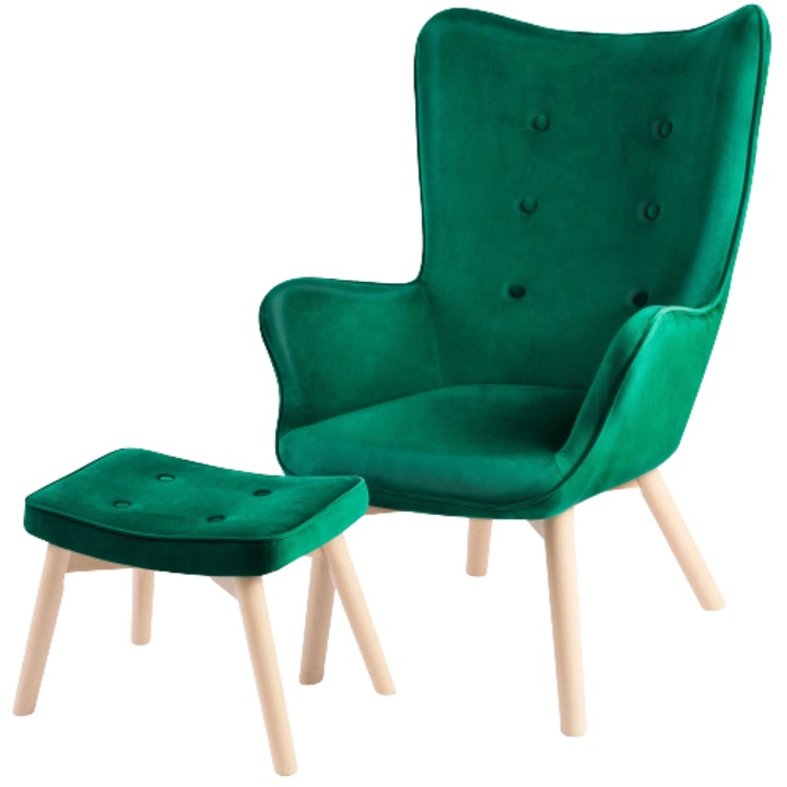 Relaxációs fotel készlet DacEnergy üléssel, fix, textil anyag, bükk lábakkal, zöld