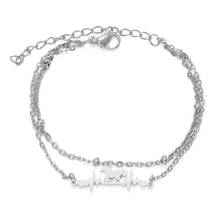 Дамска гривна, двойна, С аксесоари, Регулируема, Сребриста, EFAYN