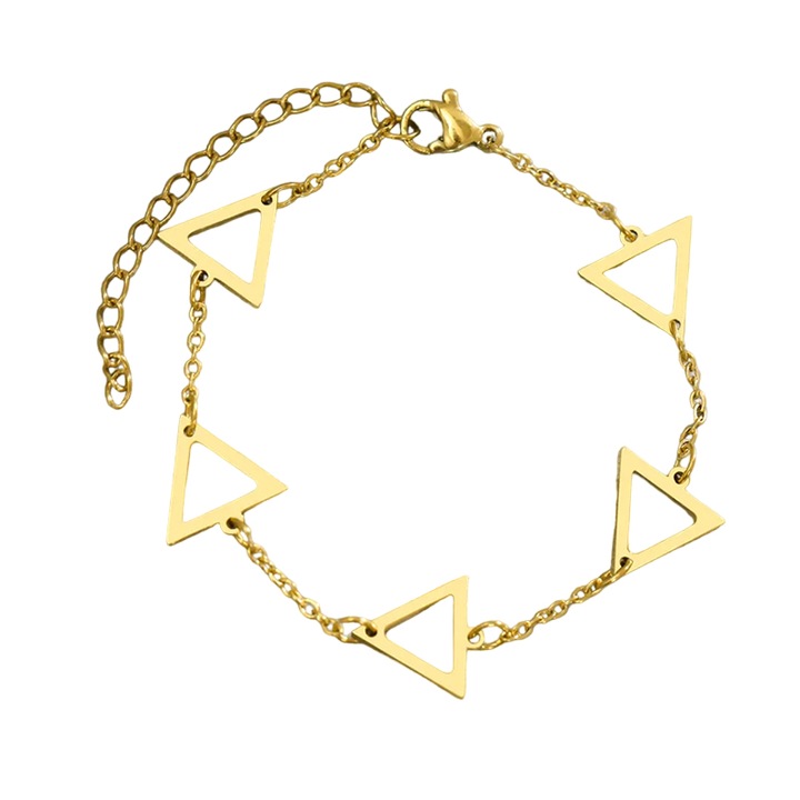 Bratara dama, model elegant geometric, pandantive triunghiuri, reglabila, aurie, EFAYN