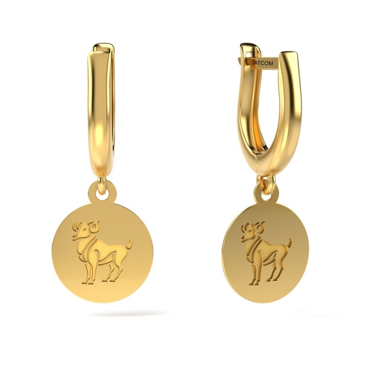 Обеци от жълто злато Aries модел