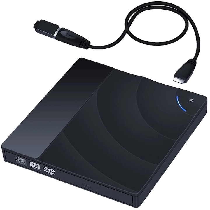 DVD Player extern, Portabil, USB 3.0/Type-C, Pentru PC Desktop Mac iOS Windows10/8/7/XP/Linux