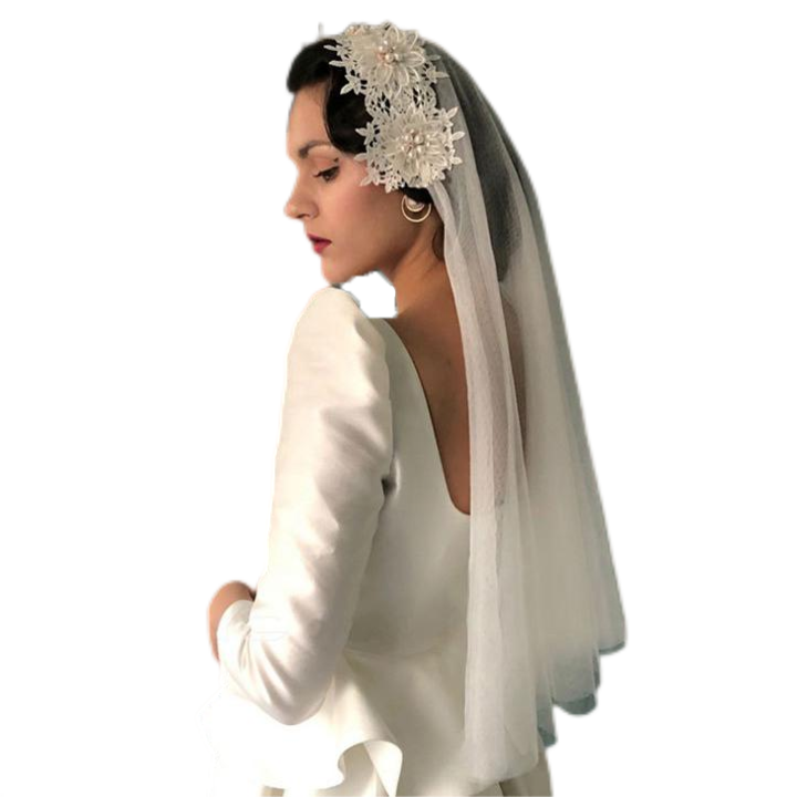 AEWOYAD könyökig érő menyasszonyi fátyol, gyöngyház fejpánt, 100 cm, fehér