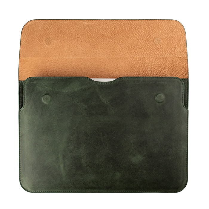Husa laptop MacBook Air, MacBook PRO 13/14 inch, lucrata manual, piele naturala cu aspect vintage, verde