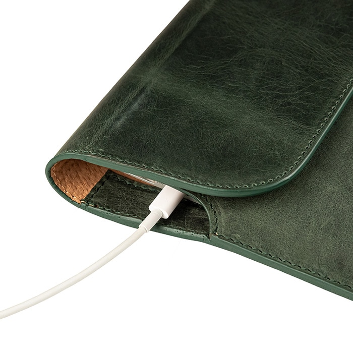 Husa laptop MacBook Air, MacBook PRO 13/14 inch, lucrata manual, piele naturala cu aspect vintage, verde