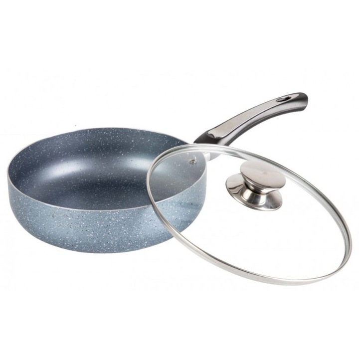 Tigaie Aluminiu cu Interior Teflonat, Marmorat, Baza Metalica pentru Plita cu Inductie, 26 x 6.5 cm, Grunberg