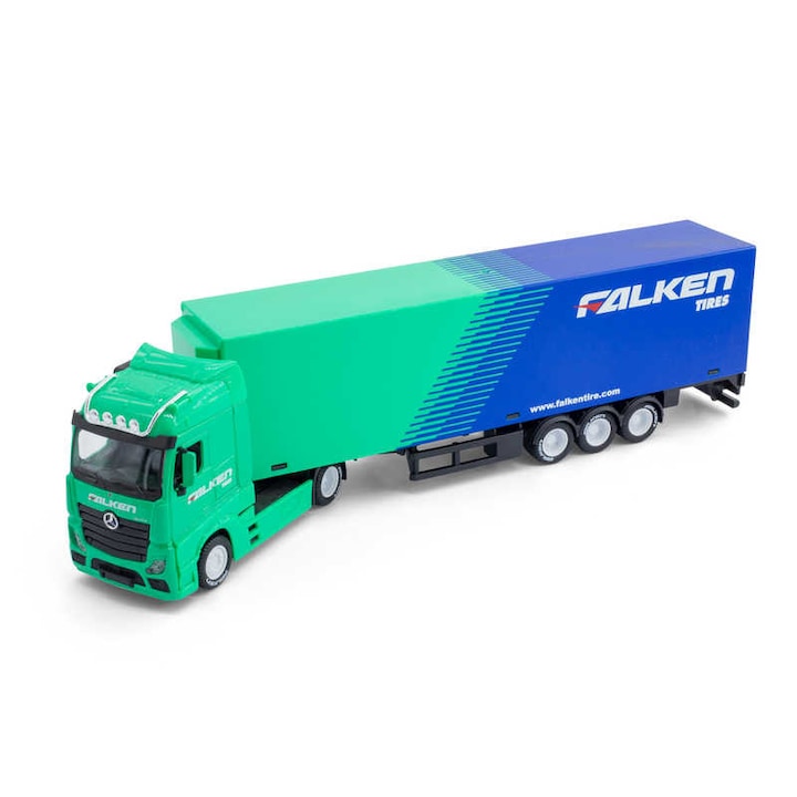 Модел на автомобил Mercedes-Benz Actros Gigaspace FalkenTires, Bburago, 1:43, зелен/син
